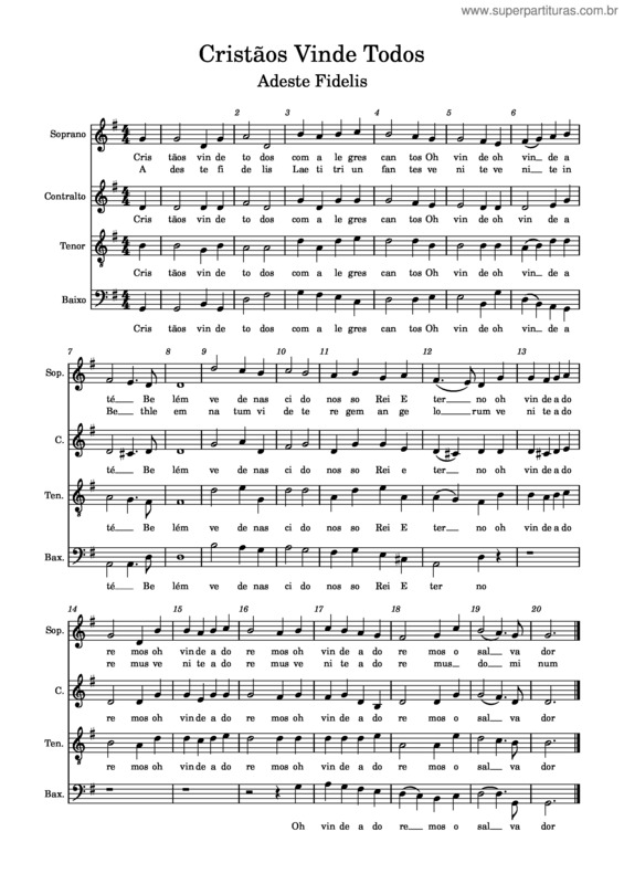 Partitura da música Cristãos Vinde Todos – Adeste Fidelis Adeste Fidelis–Musicat Corrigido
