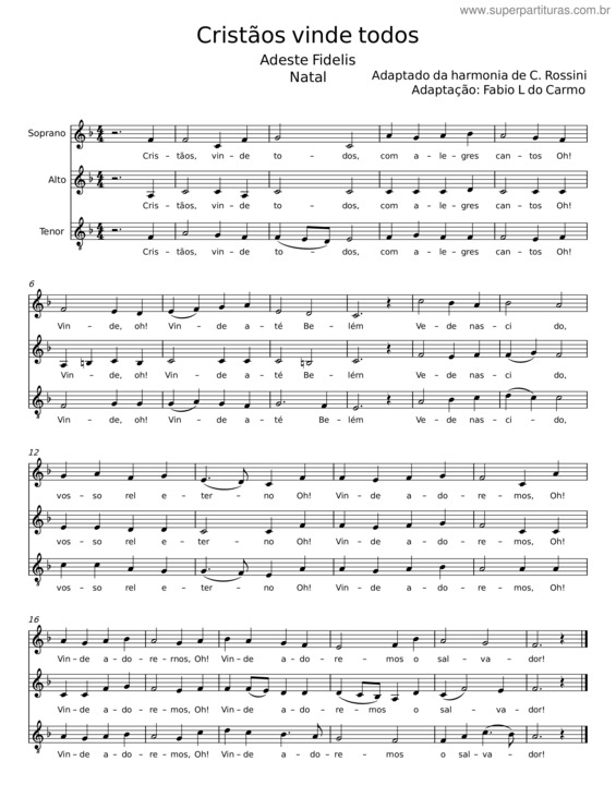 Partitura da música Cristãos Vinde Todos – C. Rossini