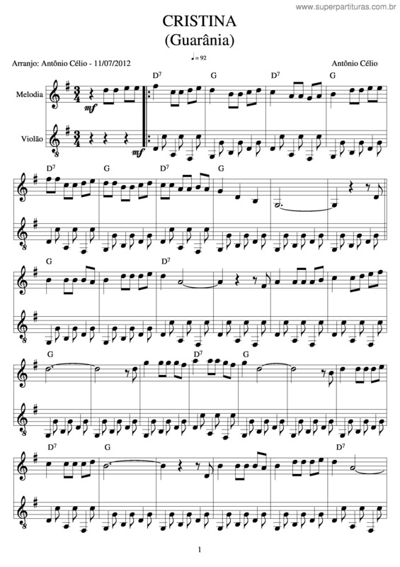 Partitura da música Cristina v.2