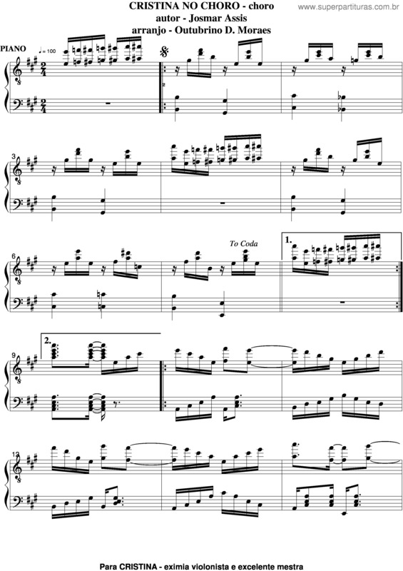 Partitura da música Cristina