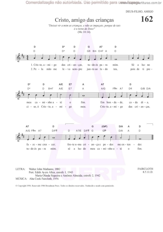 Partitura da música Cristo, Amigo Das Crianças - 162 HCC