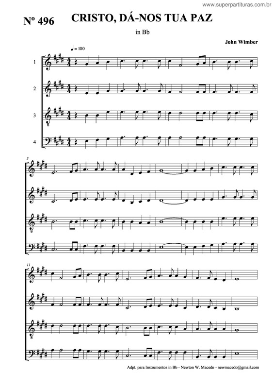 Partitura da música Cristo, Dá-Nos Tua Paz v.2