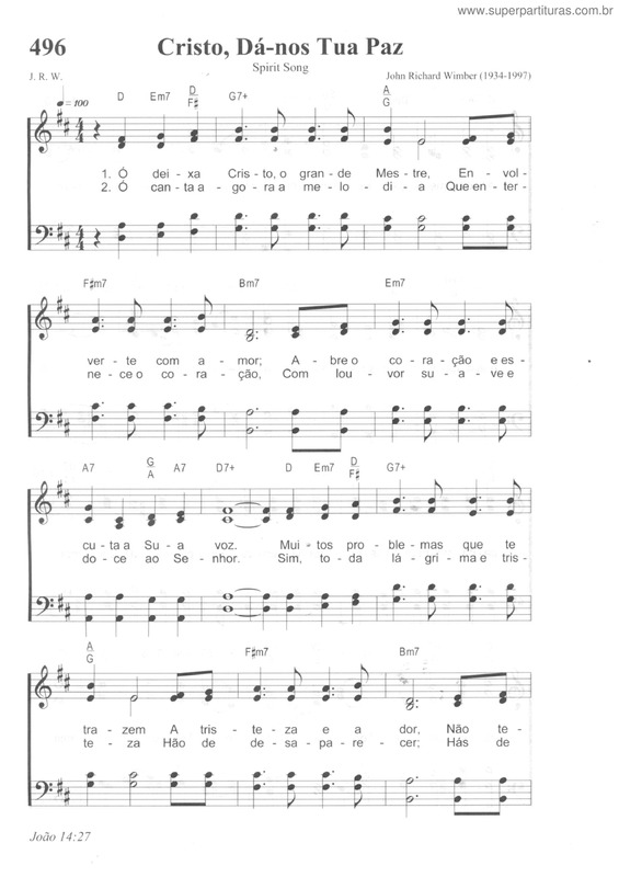 Partitura da música Cristo, Dá-Nos Tua Paz