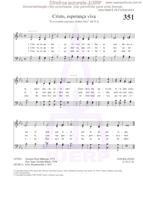 Partitura da música Cristo, Esperança Viva - 351 HCC v.2