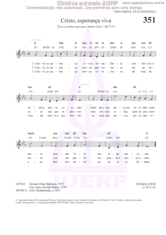 Partitura da música Cristo, Esperança Viva - 351 HCC