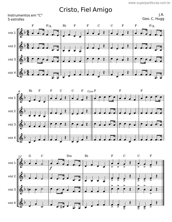 Partitura da música Cristo, Fiel Amigo – J. R Geo;C. Hugg