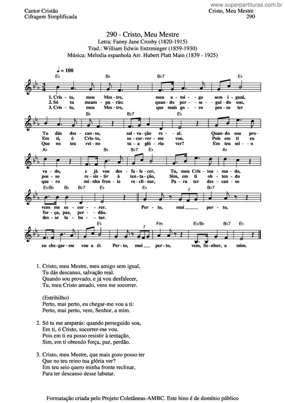 Partitura da música Cristo, Meu Mestre