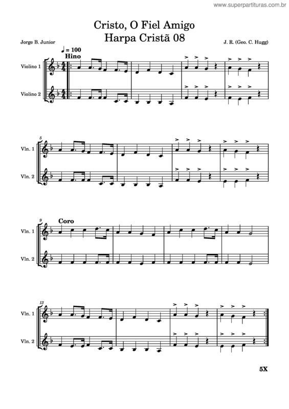 Partitura da música Cristo, O Fiel Amigo Harpa Cristã 08