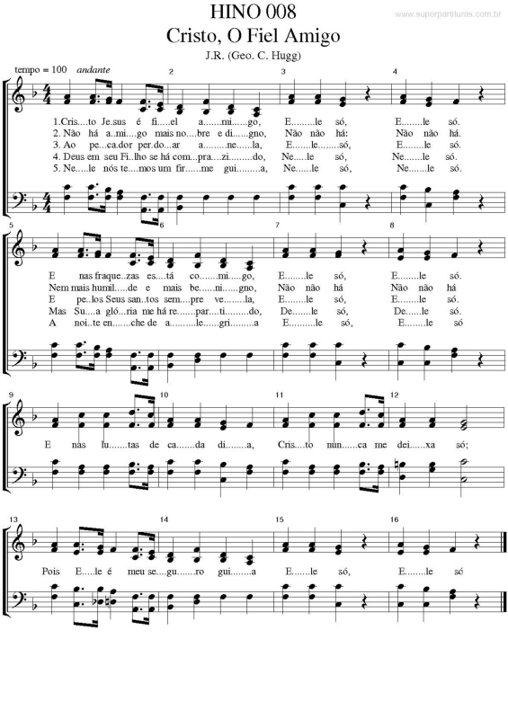 Partitura da música Cristo, o Fiel Amigo