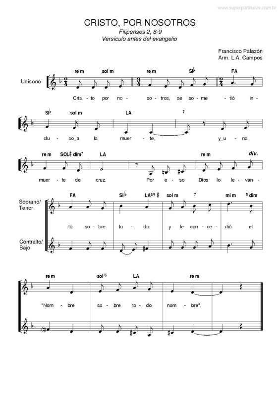 Partitura da música Cristo, por Nosotros