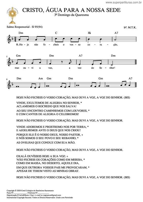 Partitura da música Cristo,_Água_Para_A_Nossa_Sede