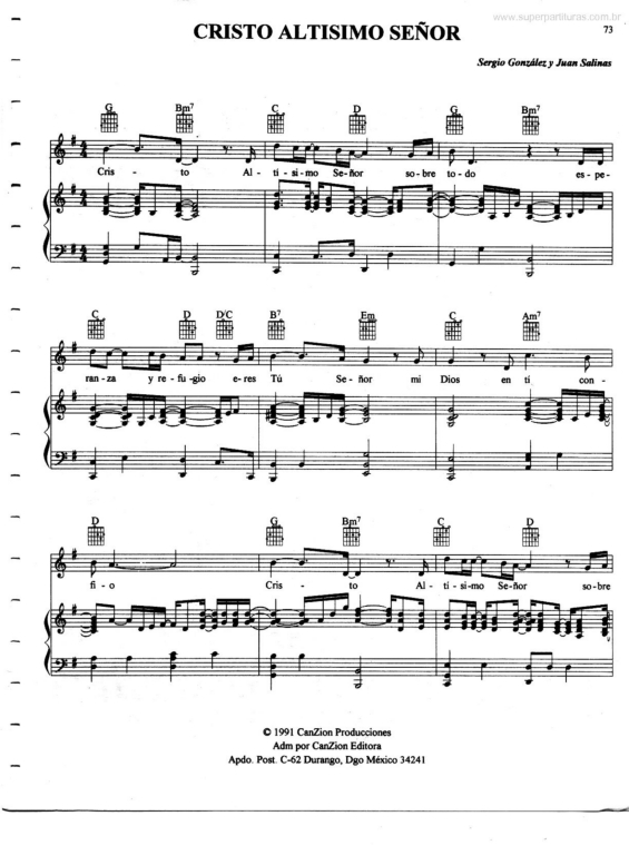 Partitura da música Cristo Altisimo Señor