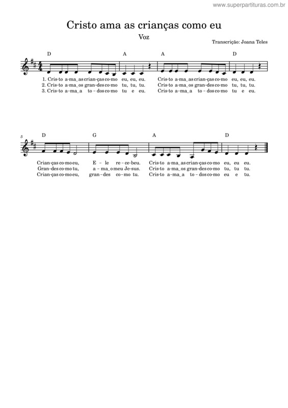 Partitura da música Cristo Ama As Crianças Como Eu