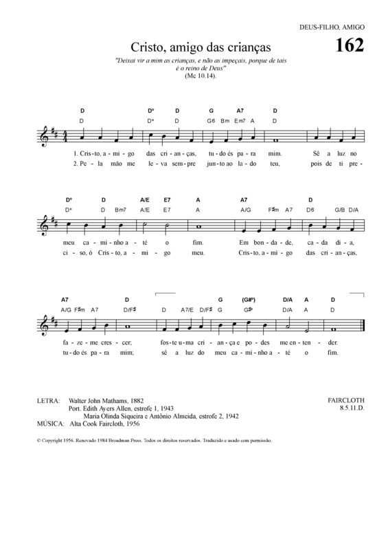 Partitura da música Cristo Amigo Das Crianças