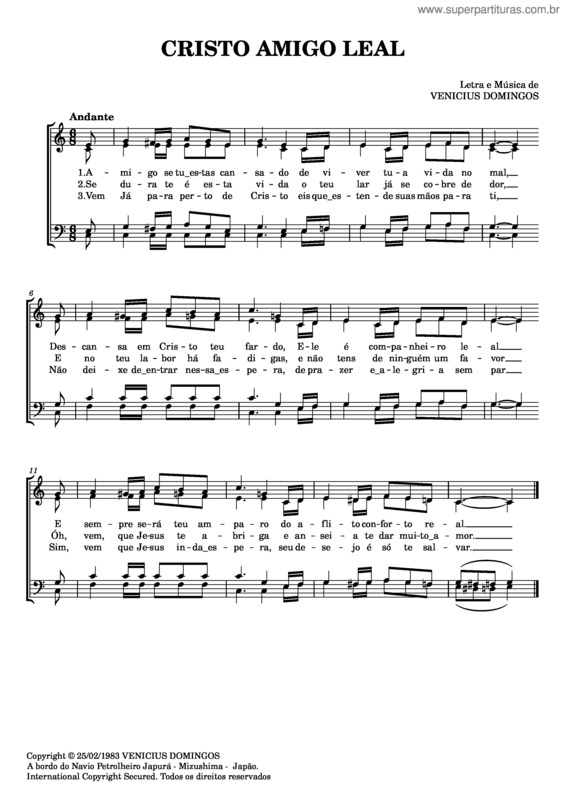 Partitura da música Cristo Amigo Leal – Venicius Domingos