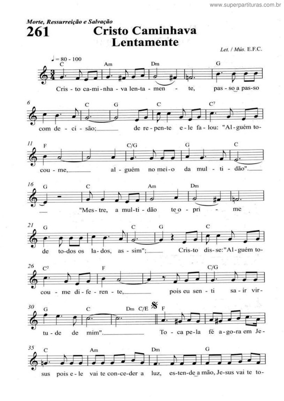 Partitura da música Cristo Caminhava Lentamente