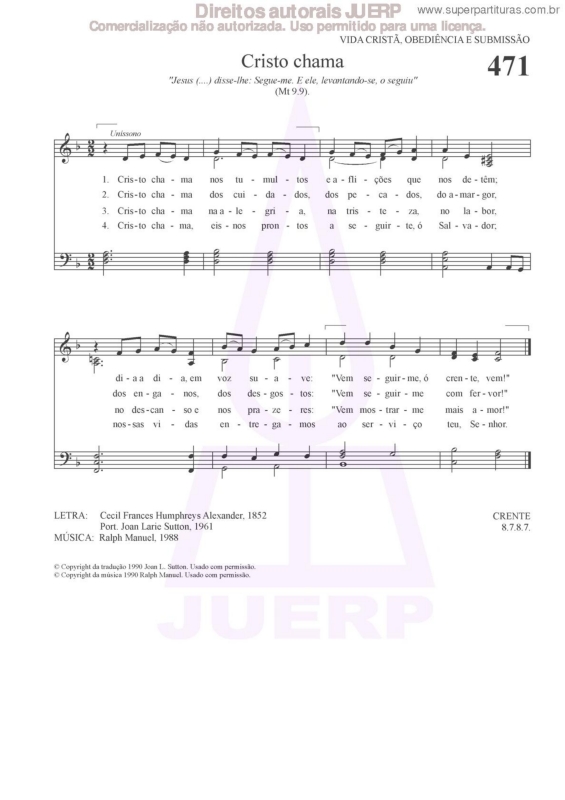 Partitura da música Cristo Chama - 471 HCC v.2