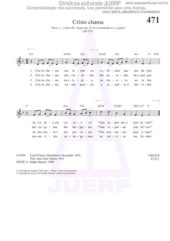 Partitura da música Cristo Chama - 471 HCC