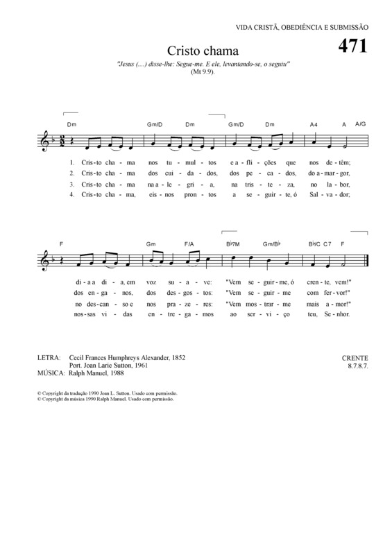 Partitura da música Cristo Chama