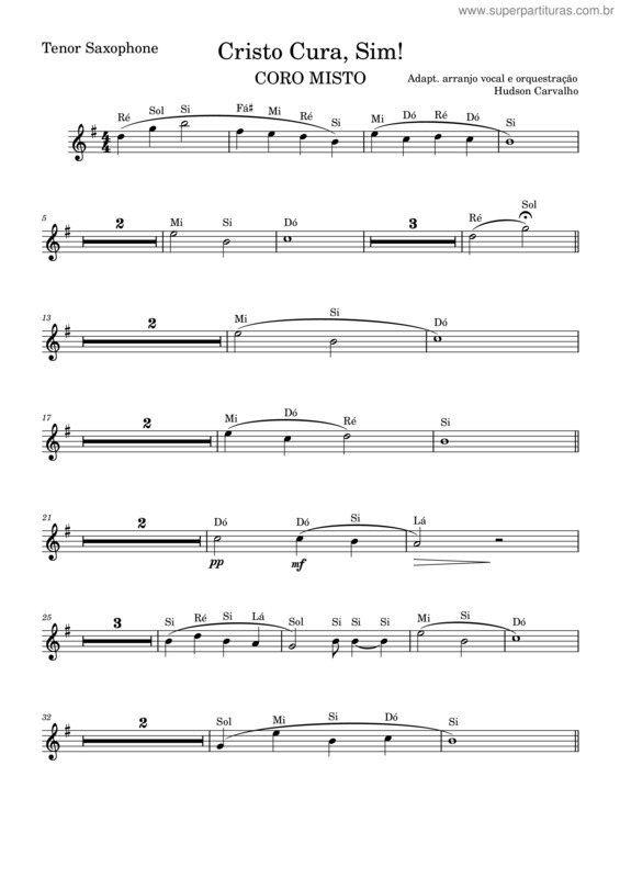 Partitura da música Cristo Cura Sim Sax Tenor