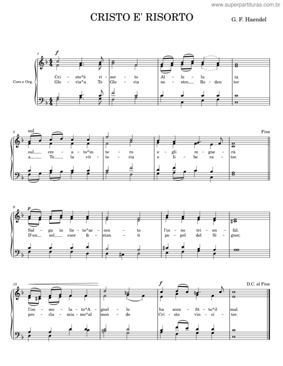 Partitura da música Cristo E` Risorto – G. F. Haendel
