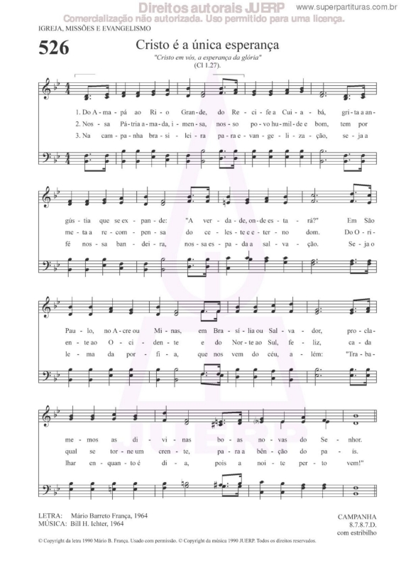 Partitura da música Cristo É A Única Esperança - 526 HCC v.2