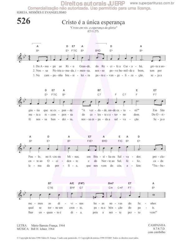 Partitura da música Cristo É A Única Esperança - 526 HCC