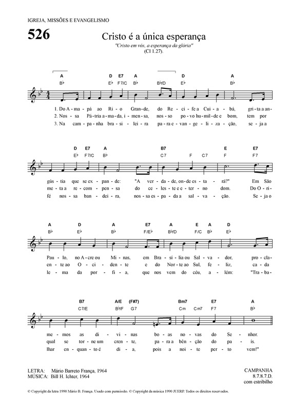 Partitura da música Cristo é A única Esperança