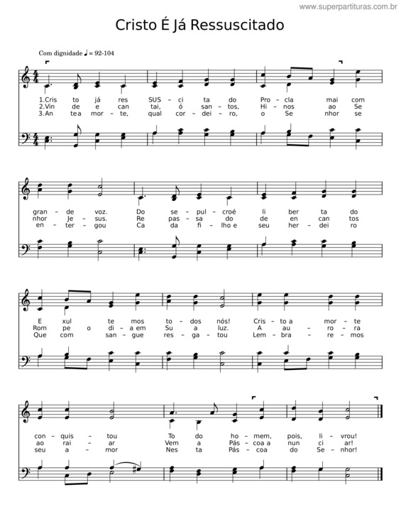 Partitura da música Cristo É Já Ressuscitado – Cecil Frances Alexander