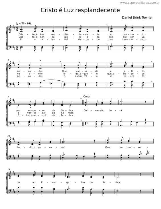 Partitura da música Cristo É Luz Resplandecente – Daniel Brink Towner