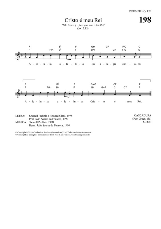 Partitura da música Cristo é Meu Rei