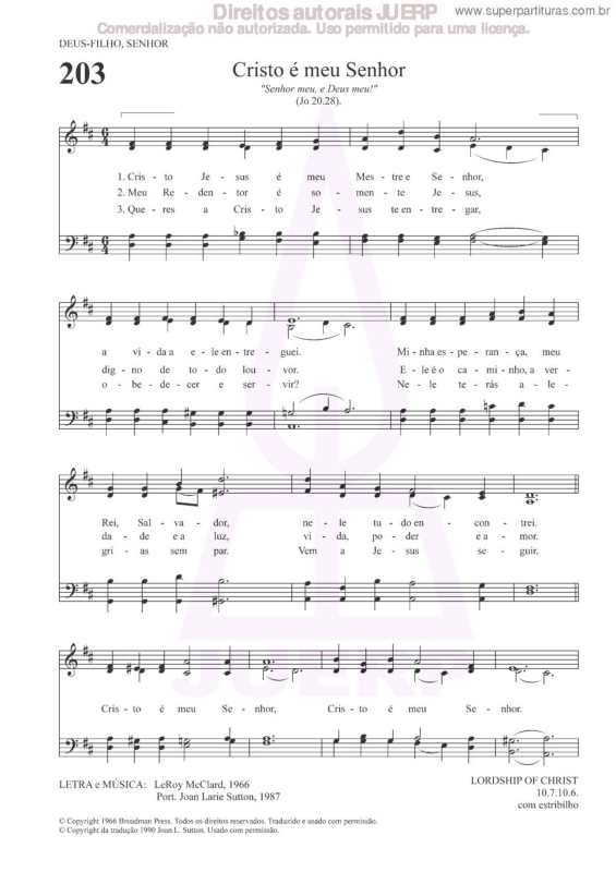 Partitura da música Cristo É Meu Senhor - 203 HCC v.2