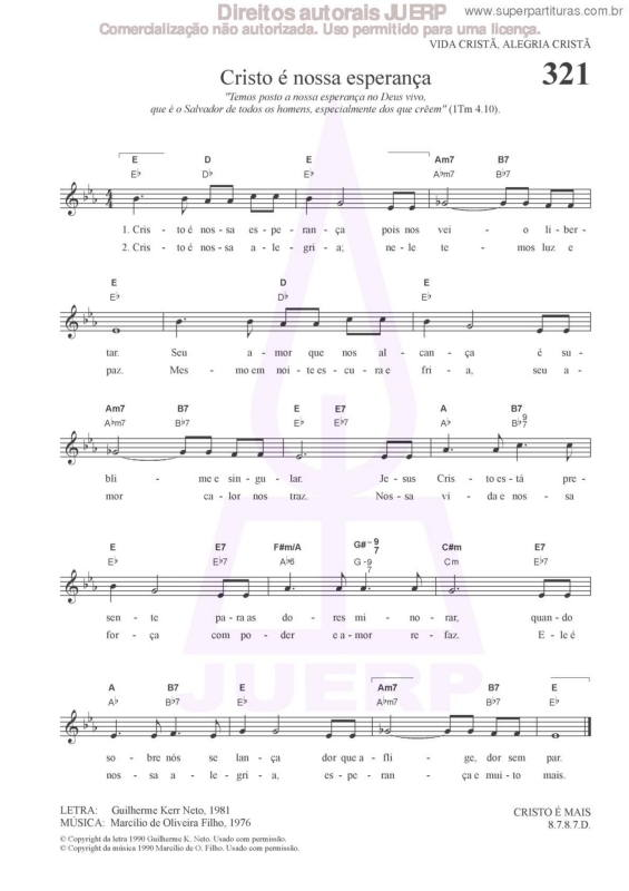 Partitura da música Cristo É Nossa Esperança - 321 HCC