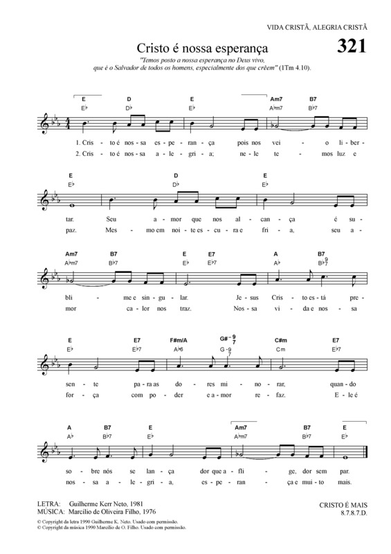 Partitura da música Cristo é Nossa Esperança