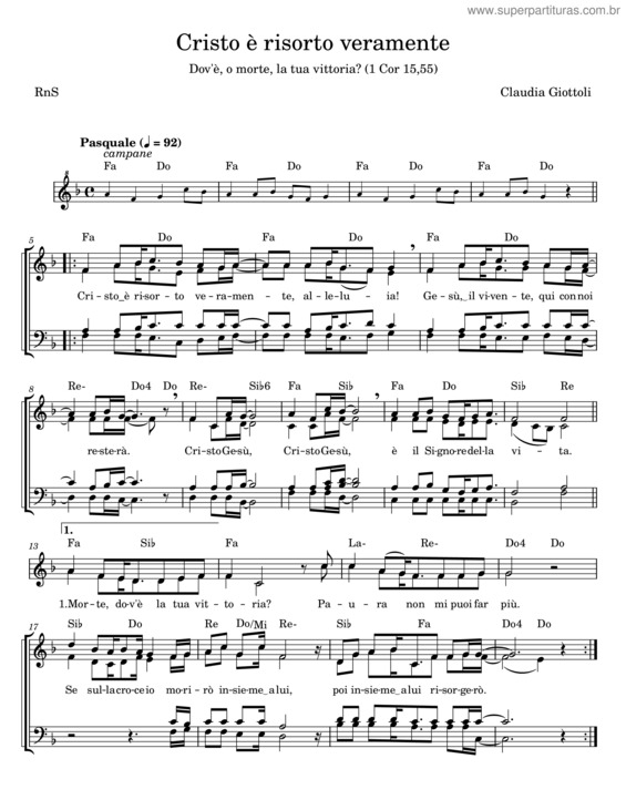 Partitura da música Cristo È Risorto Veramente – Claudia Giottoli v.4