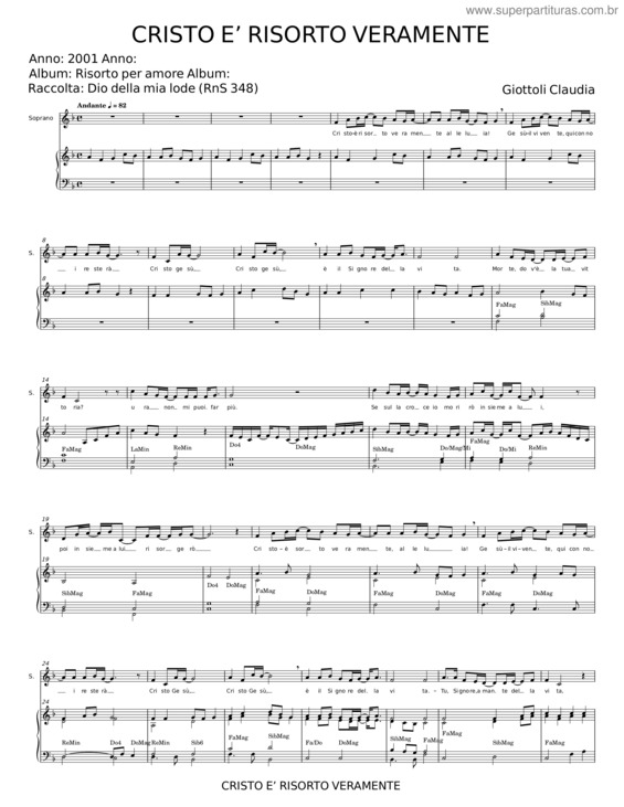 Partitura da música Cristo È Risorto Veramente – Claudia Giottoli