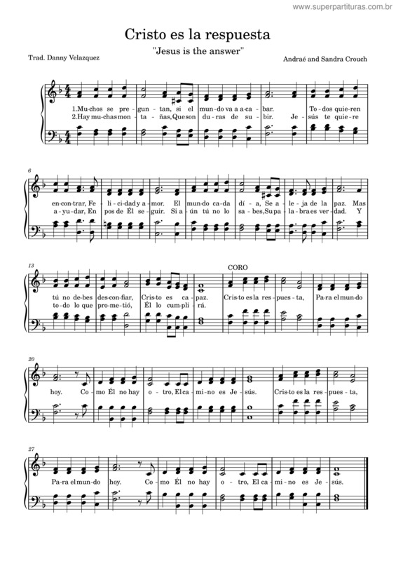 Partitura da música Cristo Es La Respuesta – Andraé And Sandra Crouch
