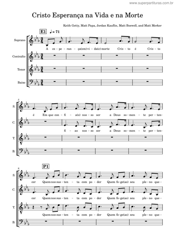 Partitura da música Cristo Esperança Na Vida E Na Morte