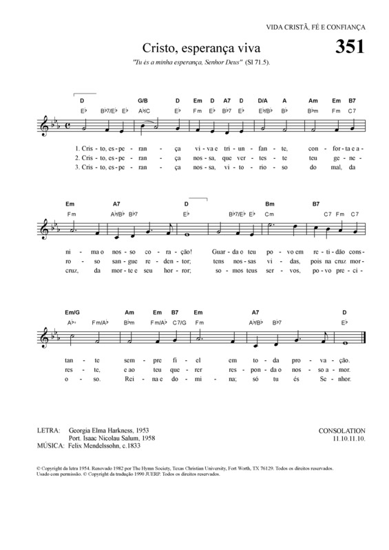 Partitura da música Cristo Esperança Viva