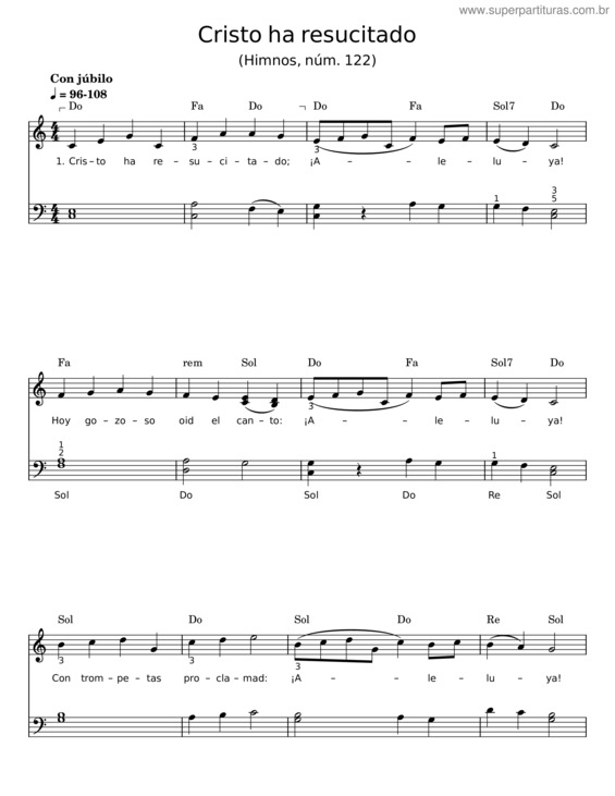 Partitura da música Cristo Ha Resucitado – Charles Wesley
