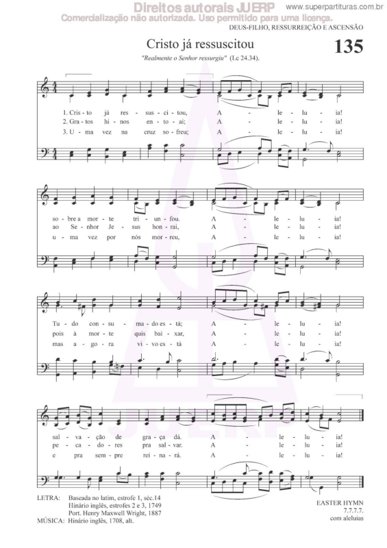 Partitura da música Cristo Já Ressuscitou - 135 HCC v.2