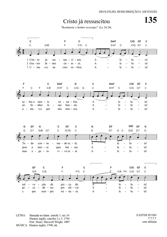 Partitura da música Cristo Já Ressuscitou