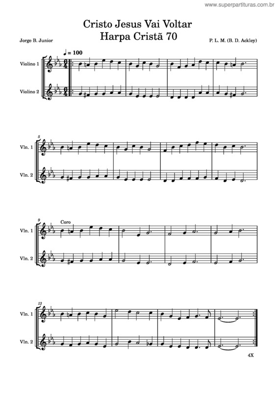 Partitura da música Cristo Jesus Vai Voltar Harpa Cristã 70