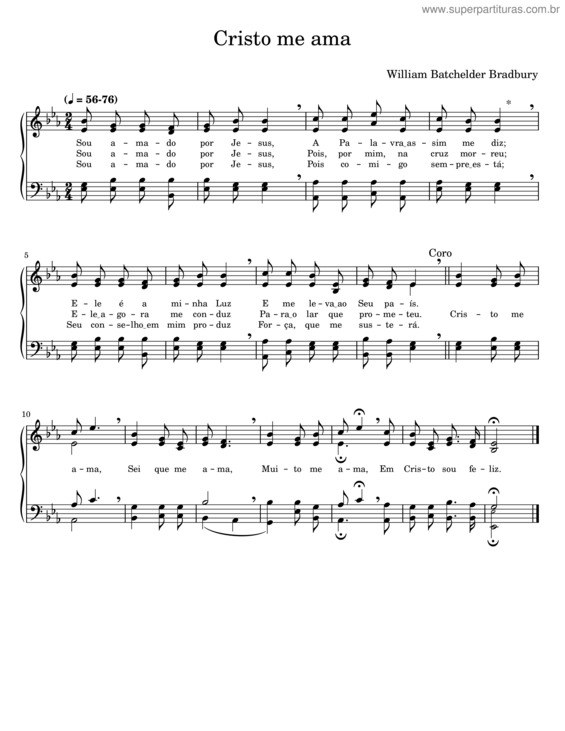 Partitura da música Cristo Me Ama – William Batchelder Bradbury