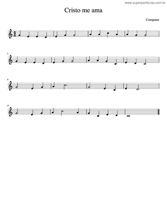 Partitura da música Cristo Me Ama.