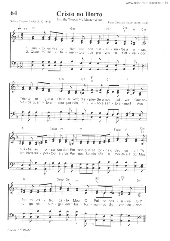 Partitura da música Cristo No Horto