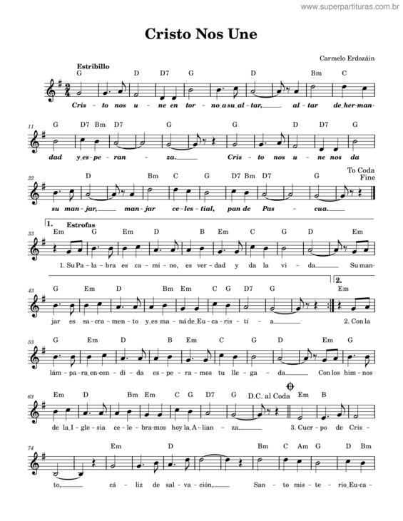 Partitura da música Cristo Nos Une