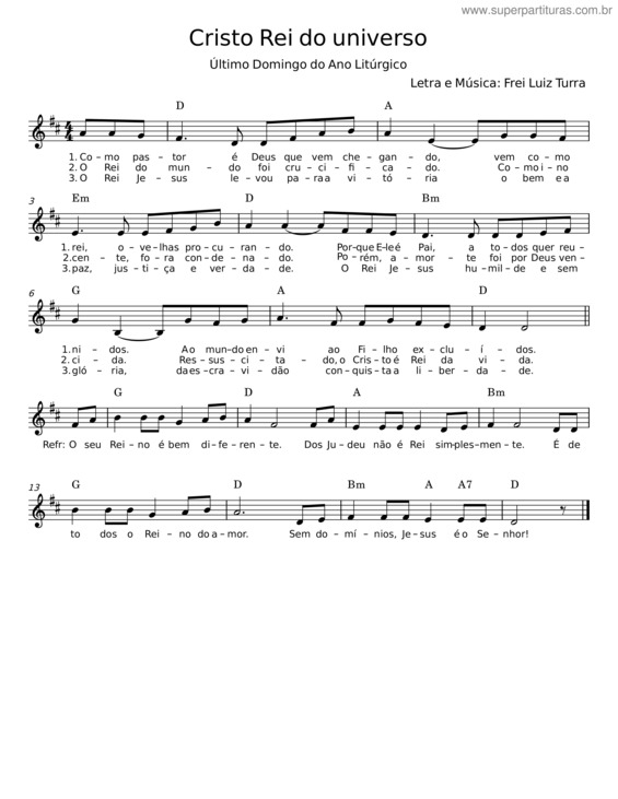 Partitura da música Cristo Rei Do Universo – Frei Luiz Turra