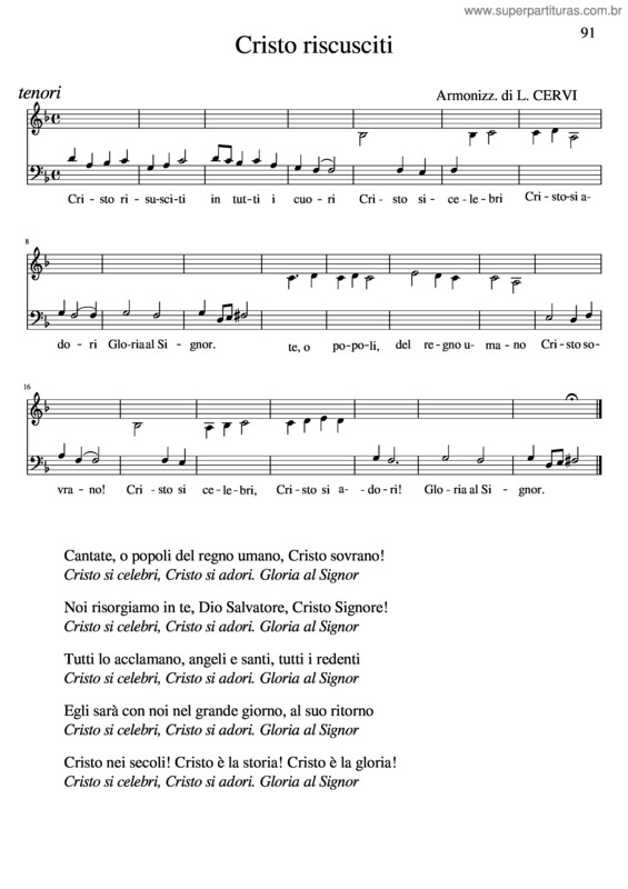 Partitura da música Cristo Riscusciti2