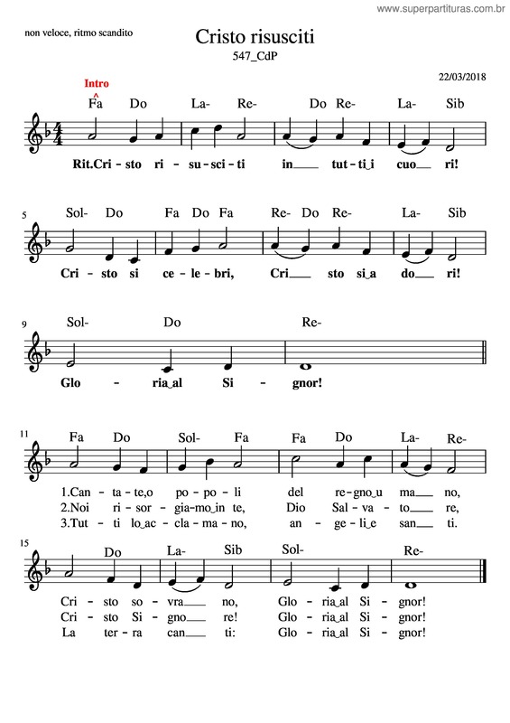 Partitura da música Cristo Risusciti v.2